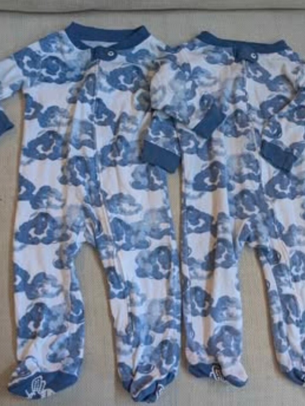 Twin Burts Bees Blue Cloud Print Footed One-Piece Pajamas For Babies